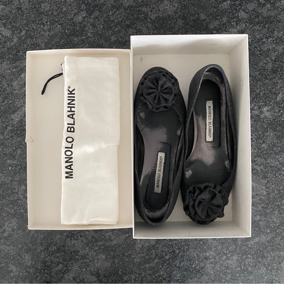 Authentic Manolo Blahnik Gisina Flats Dark Grey Wool Sz 37 - Picture 10 of 12
